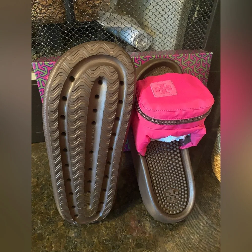 Tory Burch Fuchsia Slide Sandals with Pouch